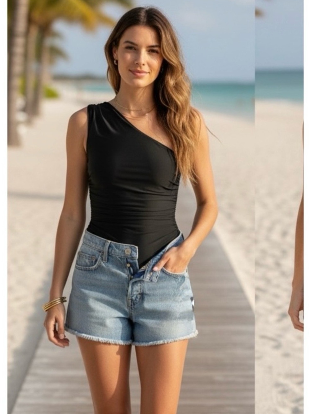 New J.Crew Ruched One-Shoulder Black Swimsuit Classic Cut and Flattering Fit